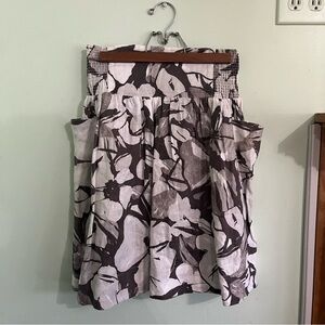Grace Womens 100% Linen Gray Floral A Line Skirt M Pockets